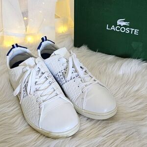 Lacoste Carnaby EVO 119 SMA Leather WHITE / DK BLU Men's Sneaker SHOES,Size 11